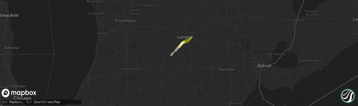 Hail map in Eaton Rapids, MI on April 17, 2024