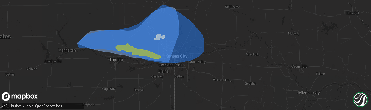 Hail map in Independence, MO on April 17, 2024