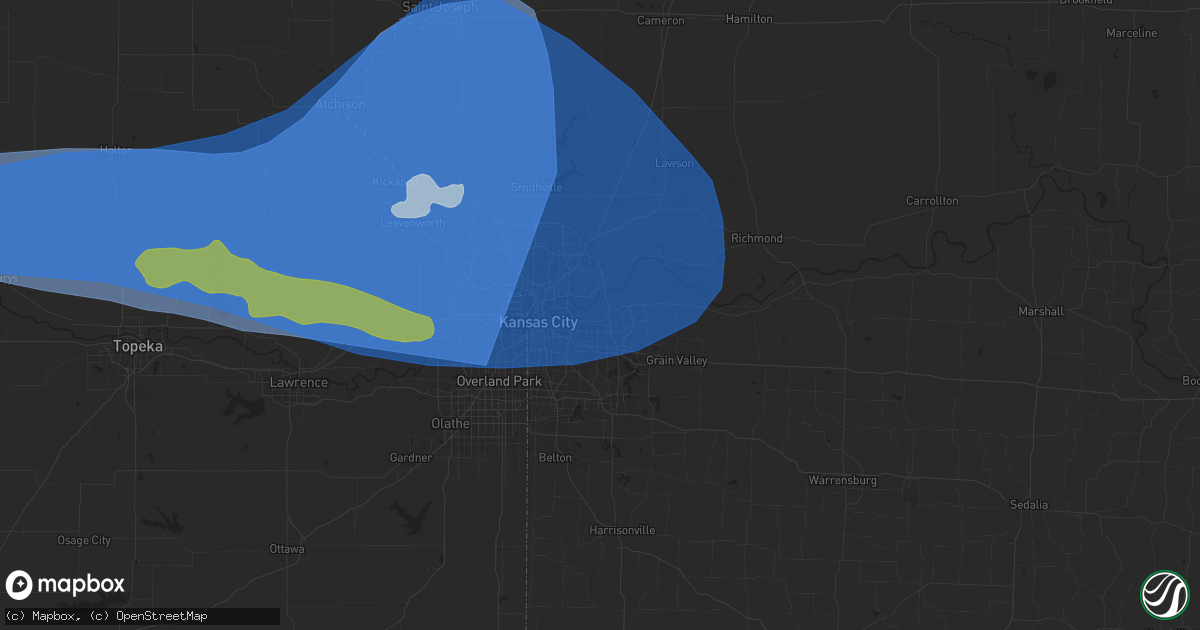 Hail map in Independence, MO on April 17, 2024