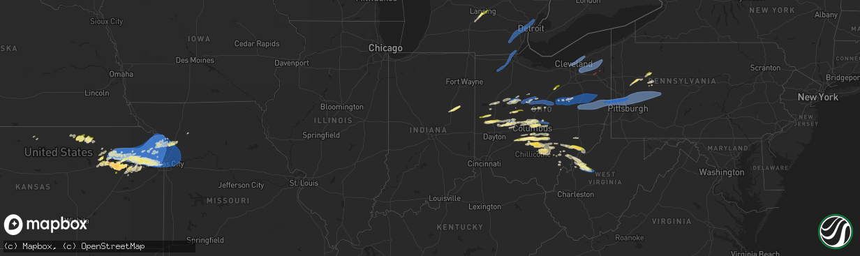 Hail map in Indiana on April 17, 2024