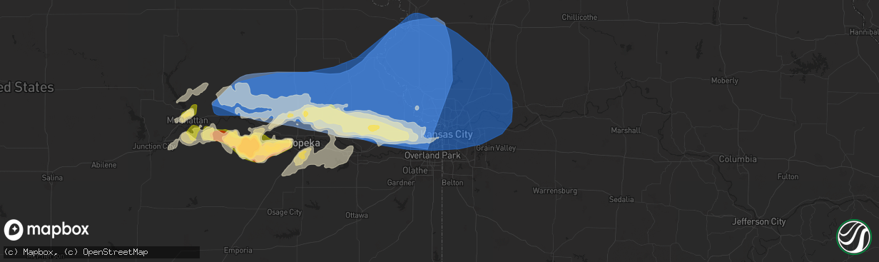 Hail map in Kansas City, KS on April 17, 2024