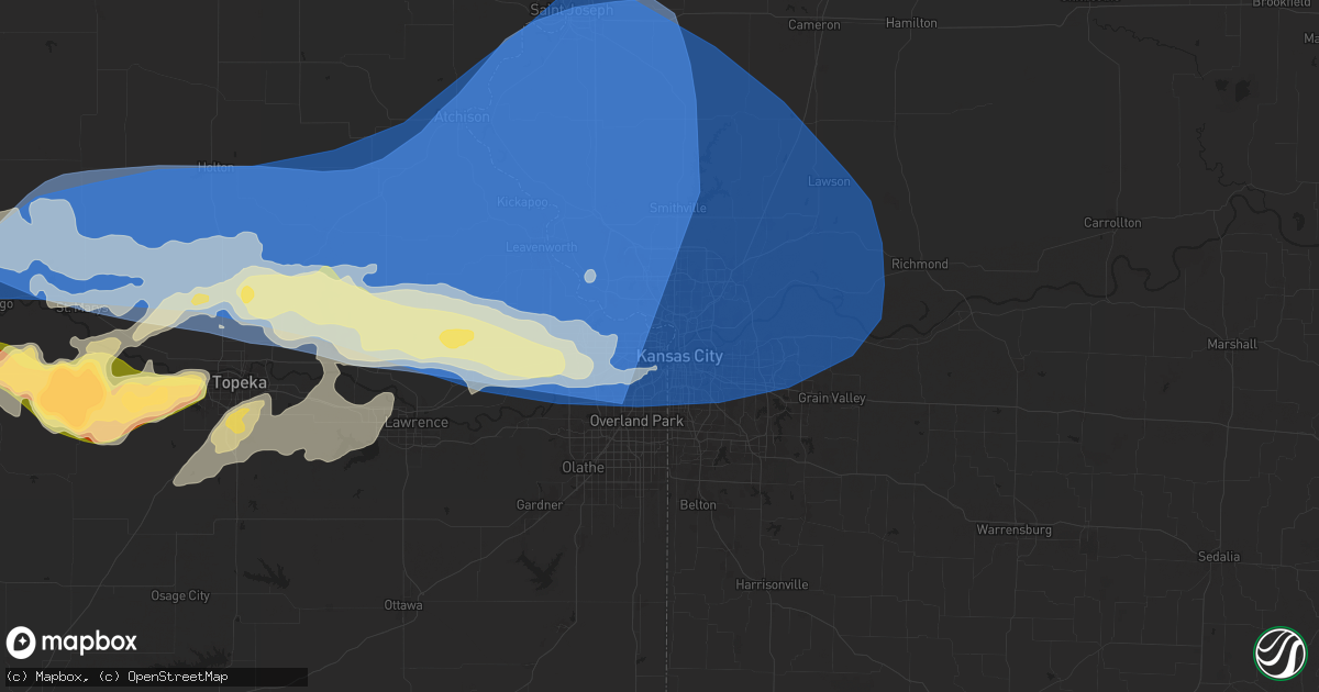 Hail map in Kansas City, KS on April 17, 2024