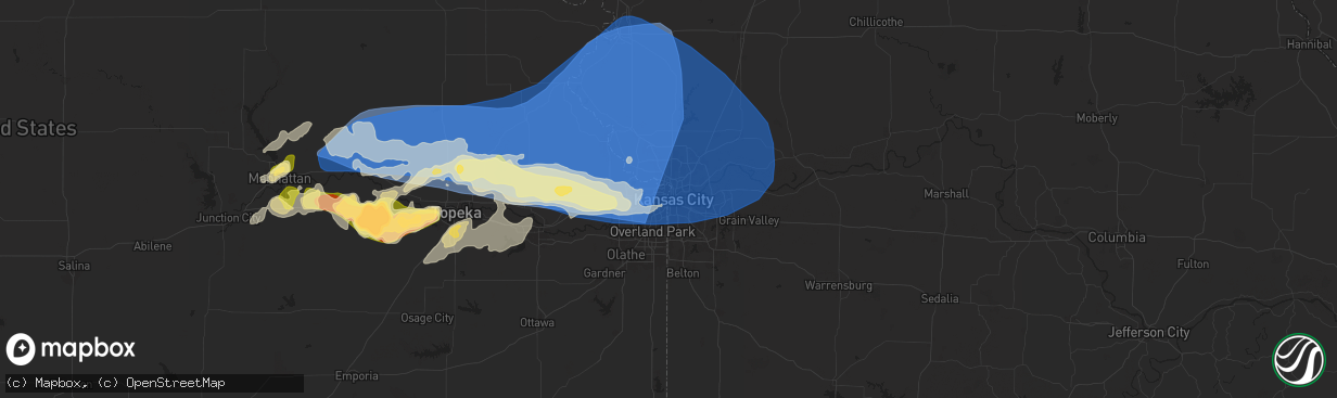 Hail map in Kansas City, MO on April 17, 2024