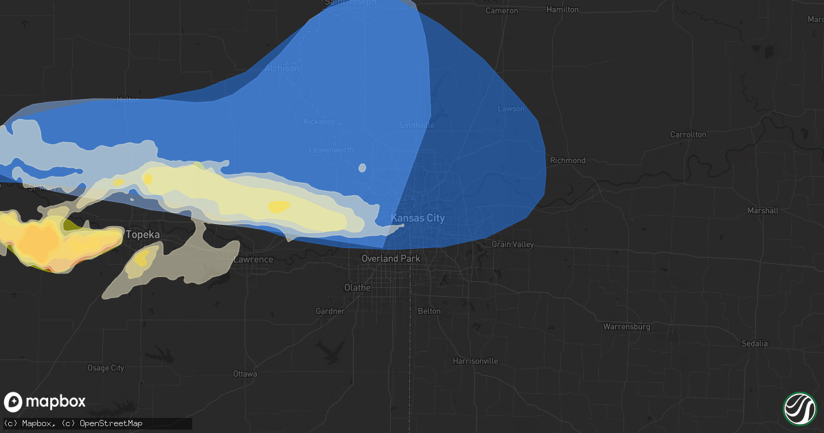 Hail map in Kansas City, MO on April 17, 2024