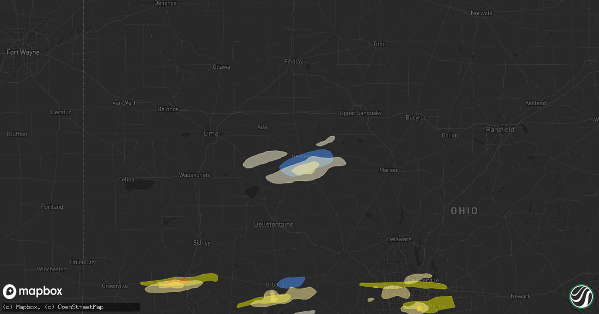 Hail map in Kenton, OH on April 17, 2024