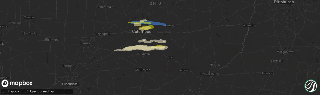 Hail map in Lancaster, OH on April 17, 2024