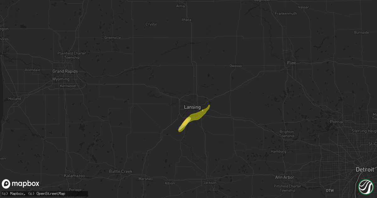Hail map in Lansing, MI on April 17, 2024