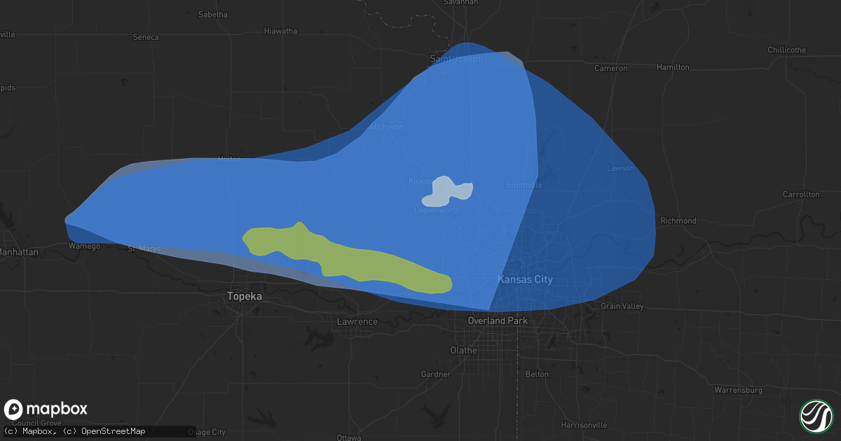 Hail map in Leavenworth, KS on April 17, 2024