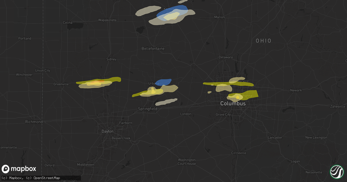 Hail map in Mechanicsburg, OH on April 17, 2024