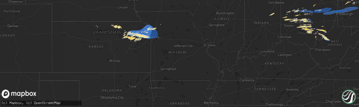 Hail map in Missouri on April 17, 2024