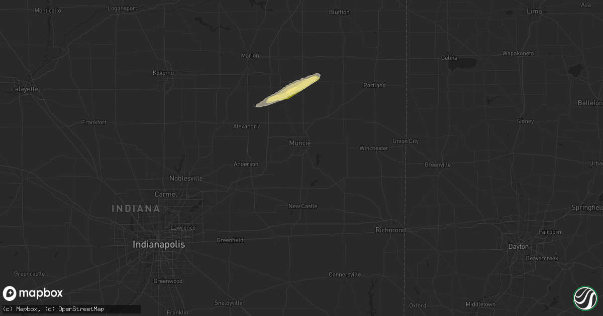 Hail map in Muncie, IN on April 17, 2024