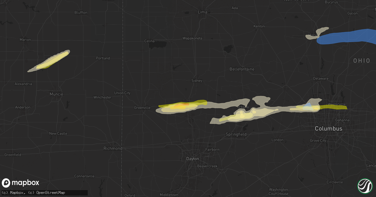 Hail map in Piqua, OH on April 17, 2024