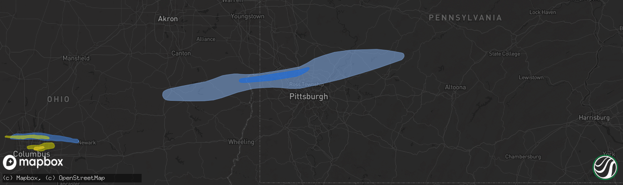 Hail map in Pittsburgh, PA on April 17, 2024