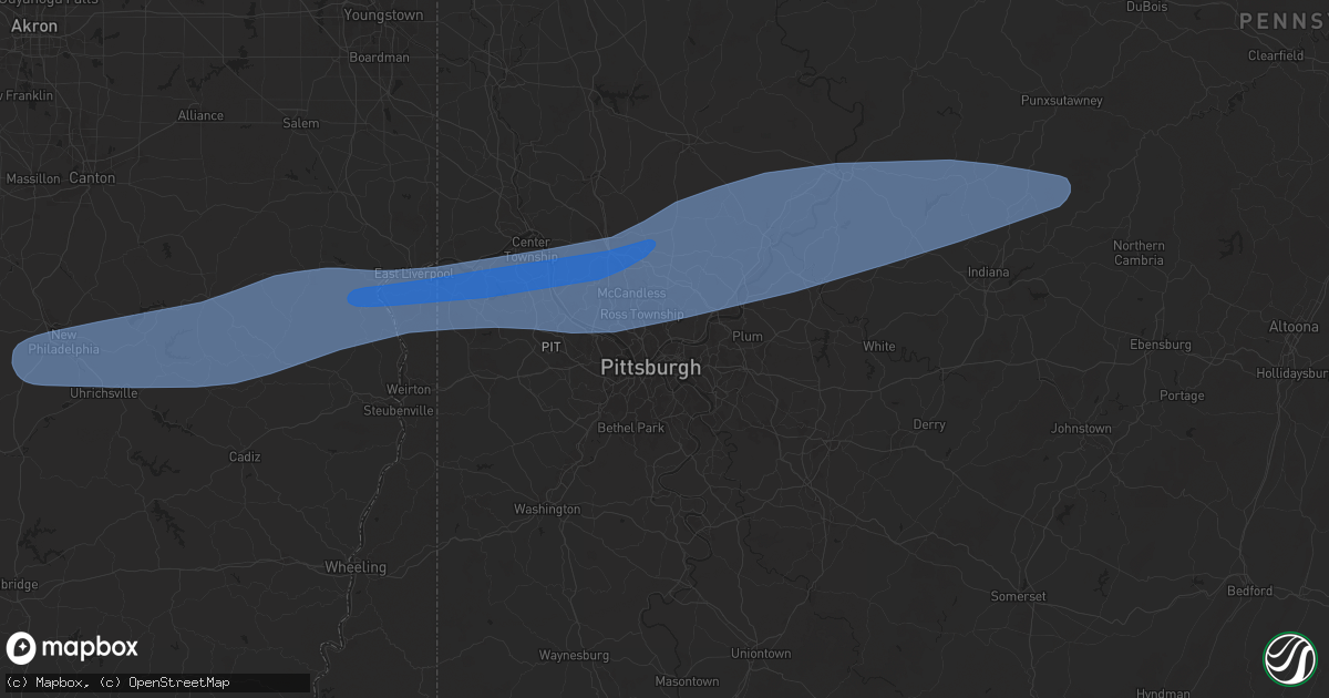 Hail map in Pittsburgh, PA on April 17, 2024