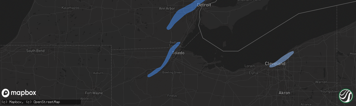 Hail map in Toledo, OH on April 17, 2024