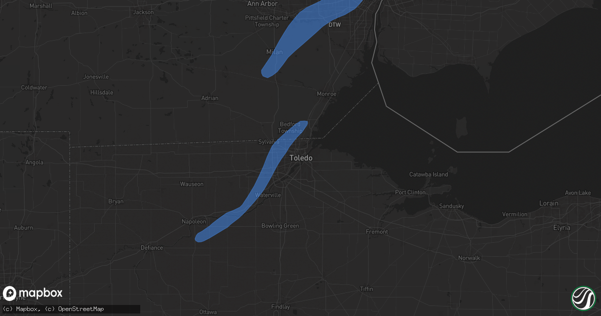 Hail map in Toledo, OH on April 17, 2024