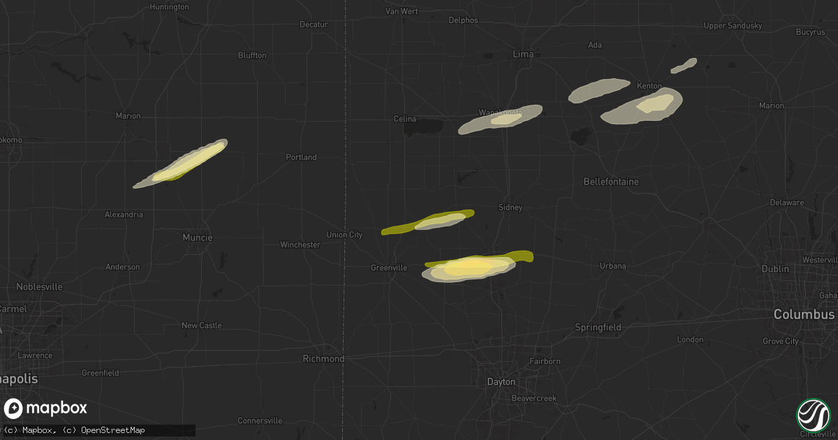 Hail map in Versailles, OH on April 17, 2024