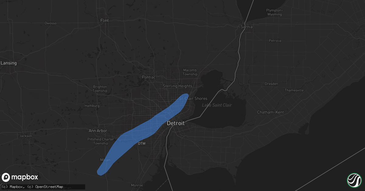 Hail map in Warren, MI on April 17, 2024