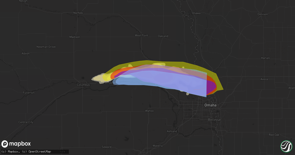 Hail map in Ames, NE on April 17, 2025