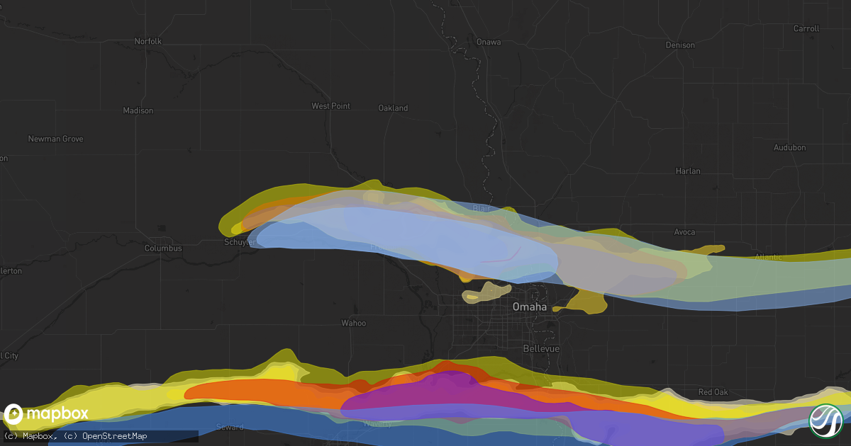 Hail map in Arlington, NE on April 17, 2025