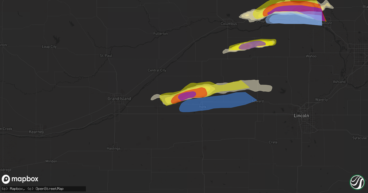 Hail map in Bradshaw, NE on April 17, 2025