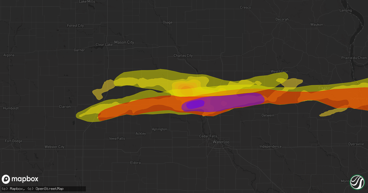 Hail map in Clarksville, IA on April 17, 2025