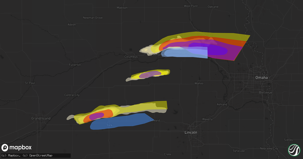 Hail map in David City, NE on April 17, 2025