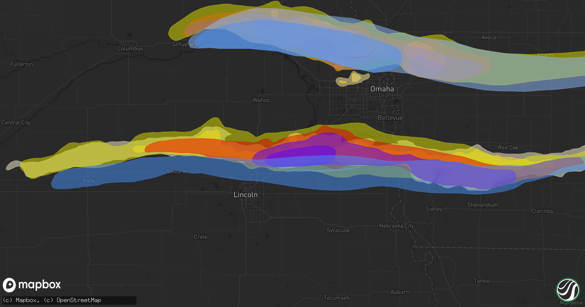 Hail map in Greenwood, NE on April 17, 2025