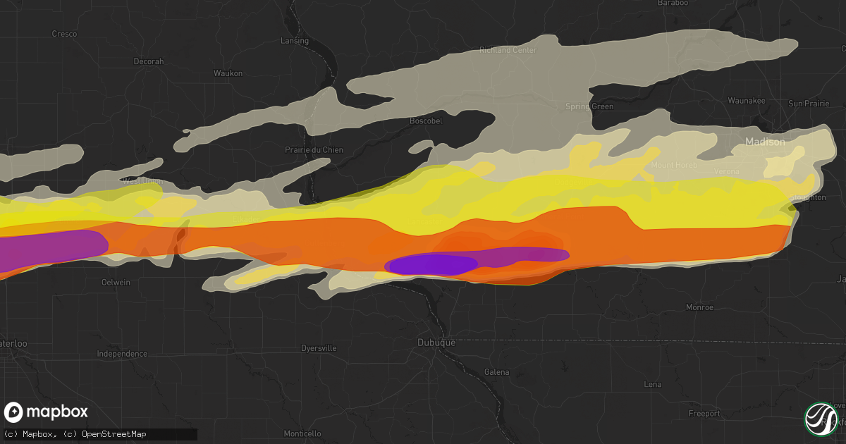Hail map in Lancaster, WI on April 17, 2025