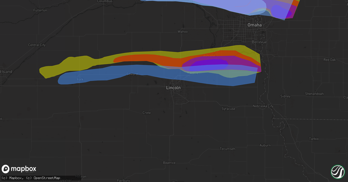 Hail map in Lincoln, NE on April 17, 2025