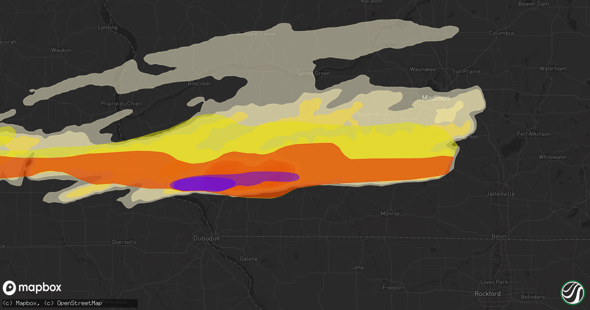 Hail map in Mineral Point, WI on April 17, 2025