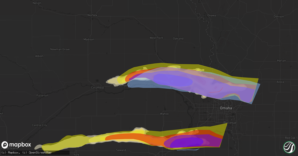 Hail map in North Bend, NE on April 17, 2025