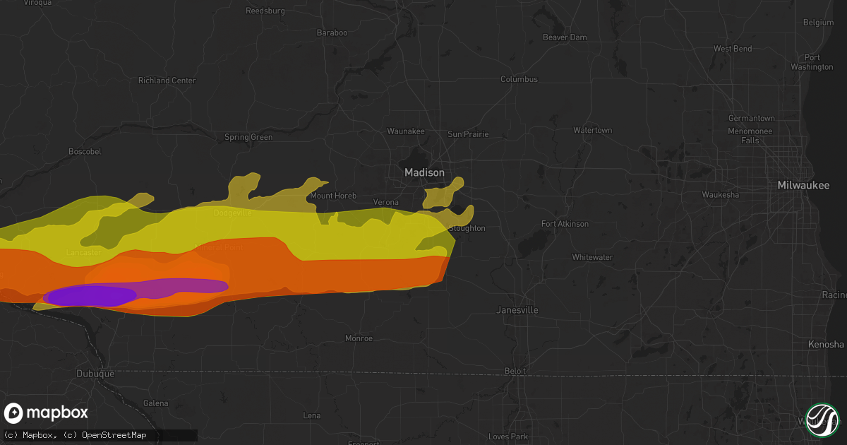 Hail map in Oregon, WI on April 17, 2025