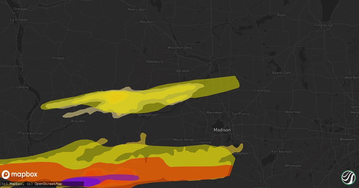 Hail map in Prairie Du Sac, WI on April 17, 2025