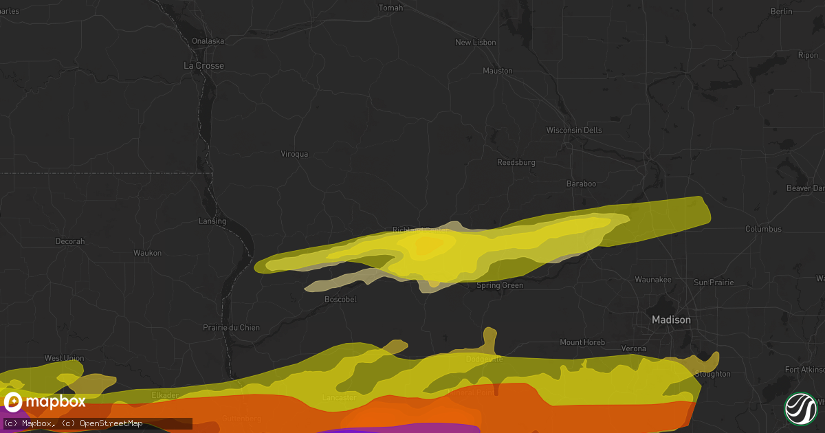 Hail map in Richland Center, WI on April 17, 2025