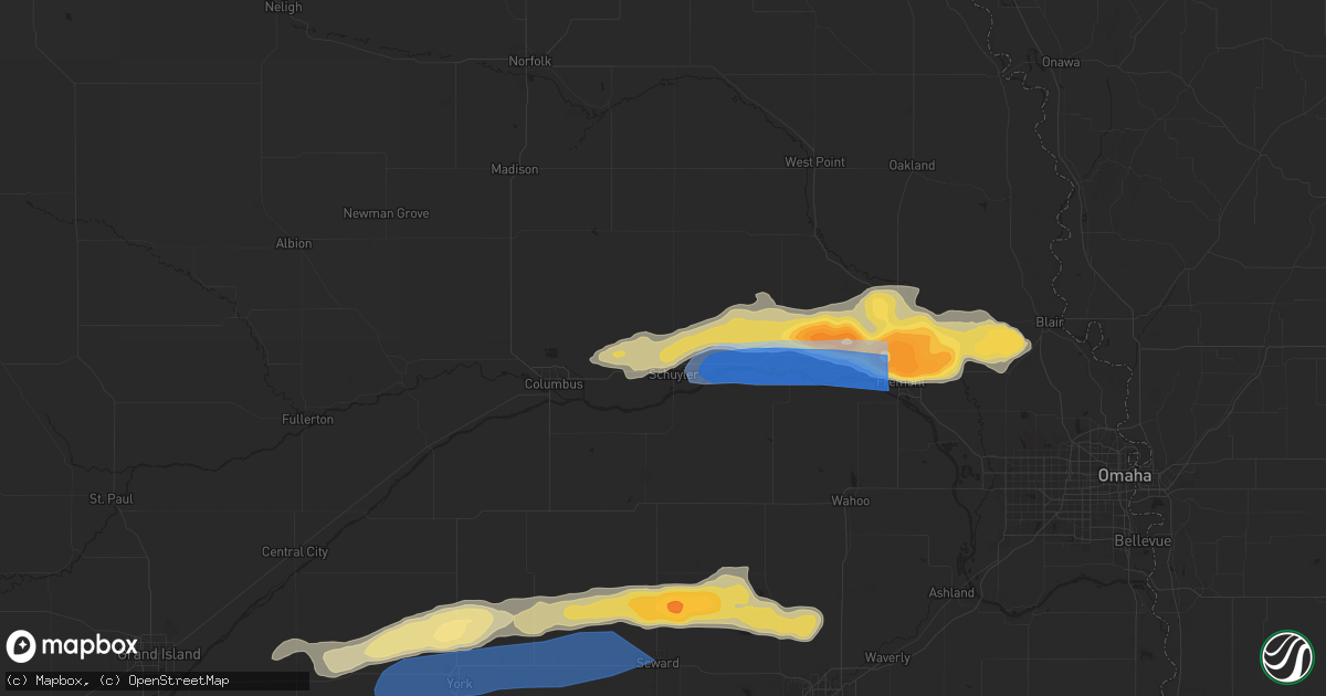 Hail map in Schuyler, NE on April 17, 2025