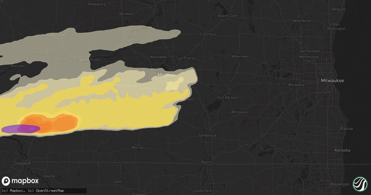 Hail map in Stoughton, WI on April 17, 2025