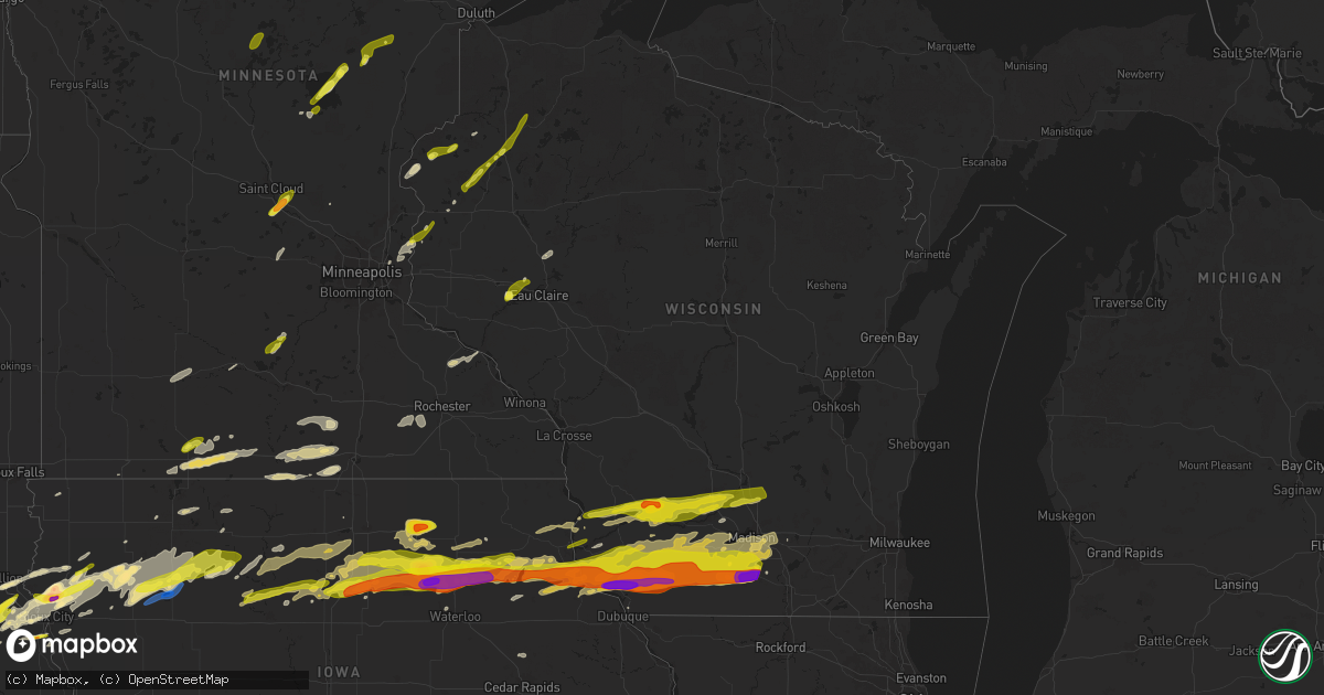 Hail map in Wisconsin on April 17, 2025