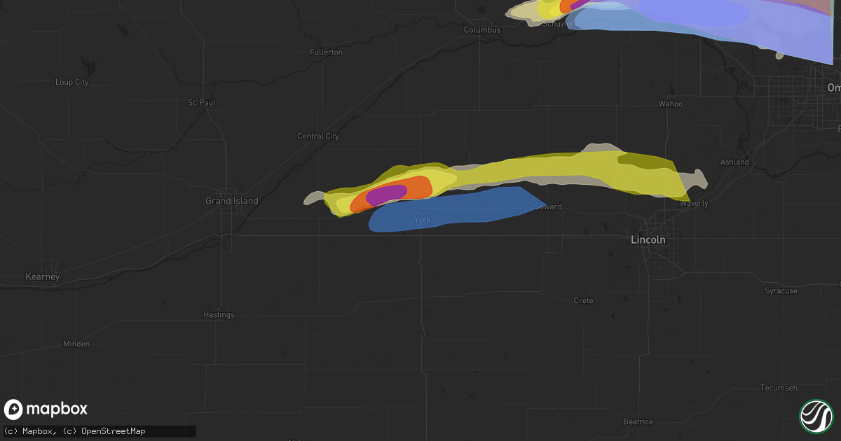 Hail map in York, NE on April 17, 2025