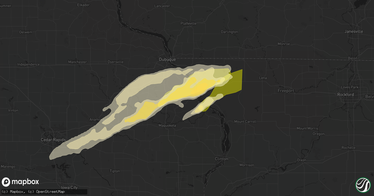 Hail map in Bellevue, IA on April 17, 2026