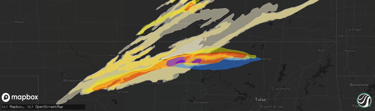 Hail map in Blackwell, OK on April 17, 2026