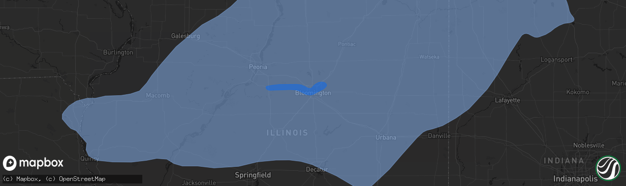 Hail map in Bloomington, IL on April 17, 2026