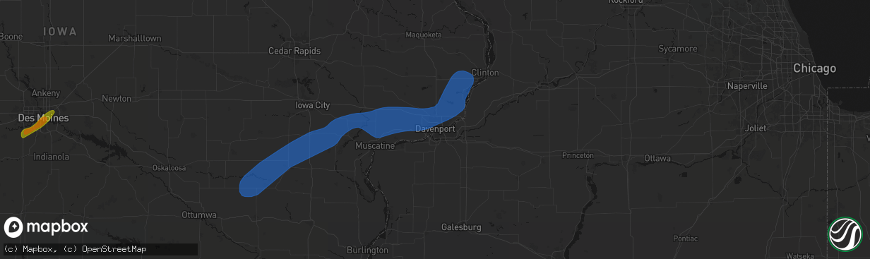 Hail map in Davenport, IA on April 17, 2026