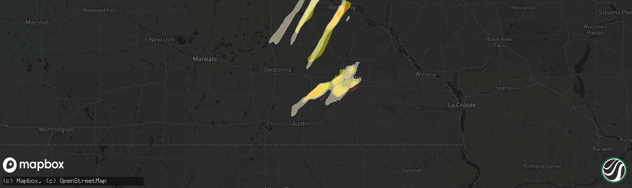 Hail map in Hayfield, MN on April 17, 2026