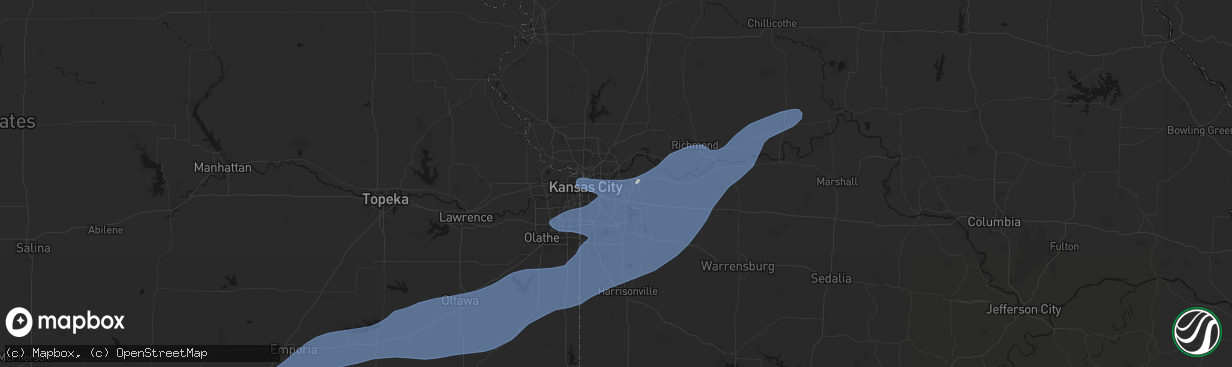 Hail map in Independence, MO on April 17, 2026