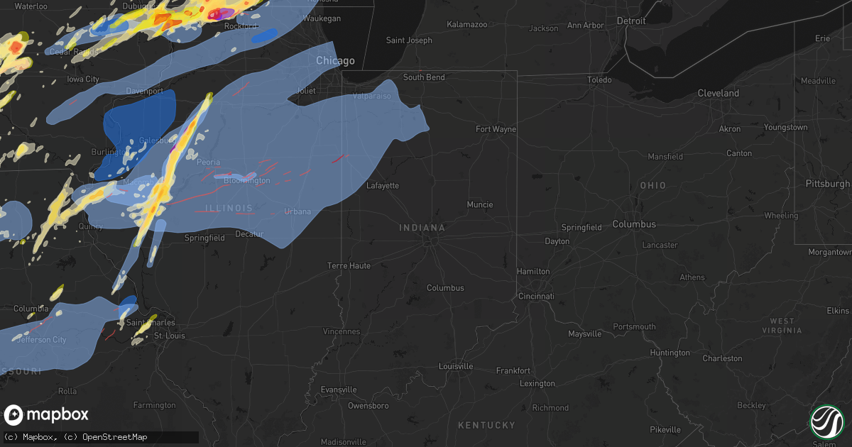 Hail map in Indiana on April 17, 2026