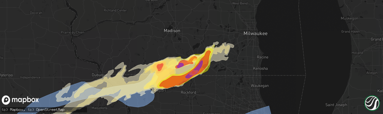 Hail map in Janesville, WI on April 17, 2026
