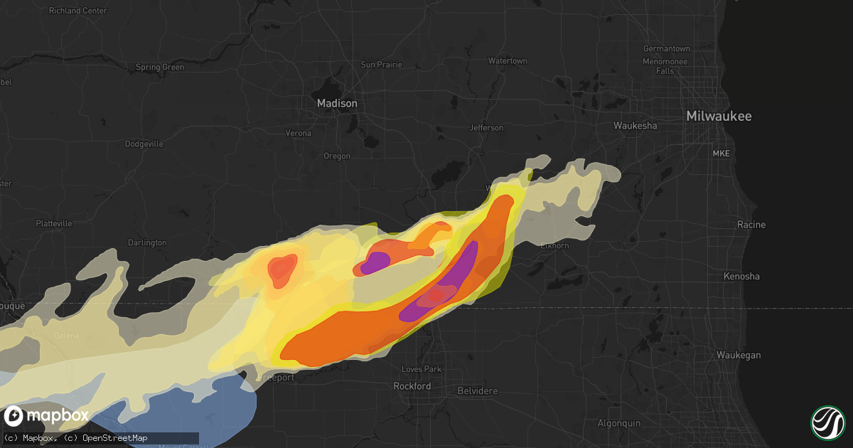 Hail map in Janesville, WI on April 17, 2026