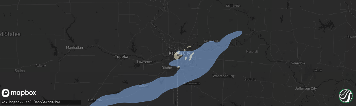 Hail map in Kansas City, MO on April 17, 2026