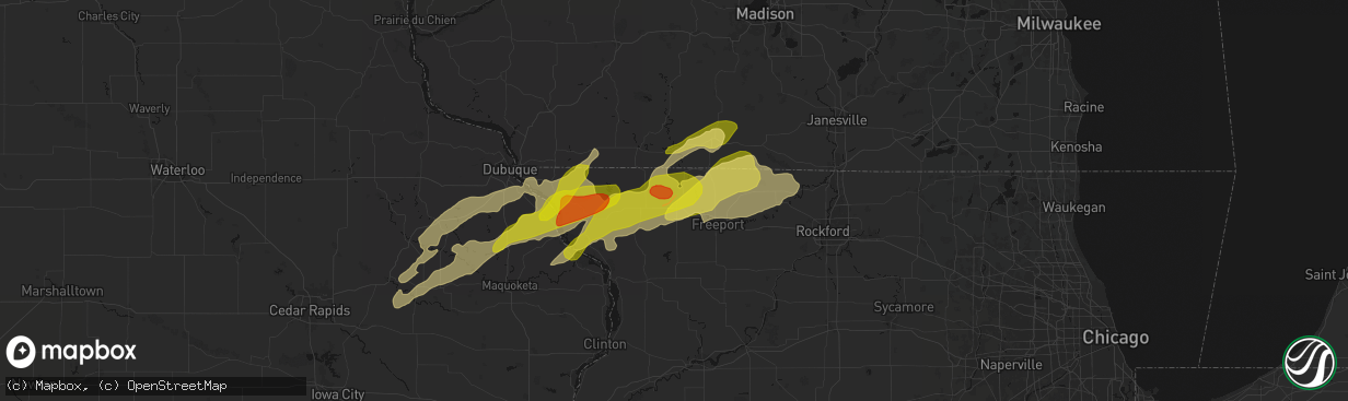 Hail map in Lena, IL on April 17, 2026